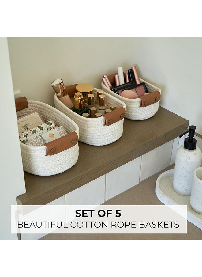 Arabest Storage Basket Set of 5 - Sturdy Cotton Rope Baskets for Shelves Are Perfect for Organizing Your Home - Quality Storage Bins Easily Fit With Any Nursery or Bedroom Decor  - Image 5