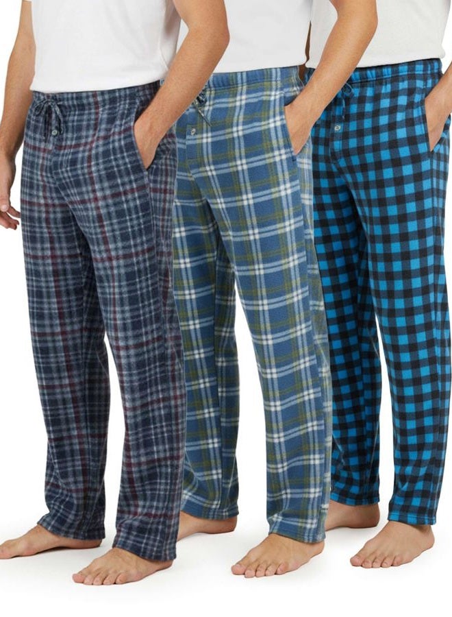REALESSENTIALS 3 Pack: Mens Pajama Pants Lounge Fleece Buffalo Plaid Men PJ Bottoms Sleep Pockets Christmas Microfleece Men Pajamas Pjs Sleeping Sleepwear Night Knit Fluffy Winter Warm Sleeping Fuzzy SET 7-XL - Image 1