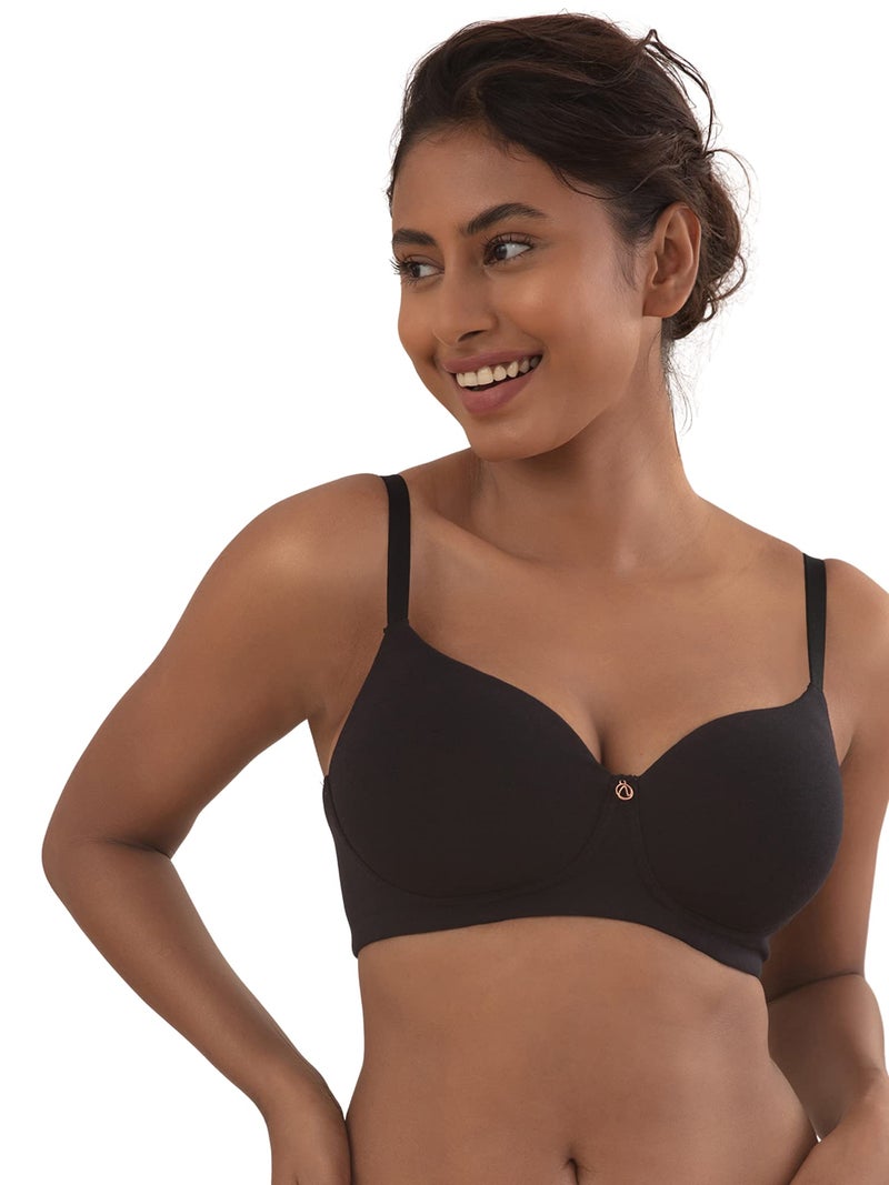 NYKD by Nykaa Wireless Everyday Cotton T-Shirt Bra for Women Daily Use - Wire-Free Shaping Bra, Padded, 3/4th Coverage - NYB094 (Black,32C) - Image 1