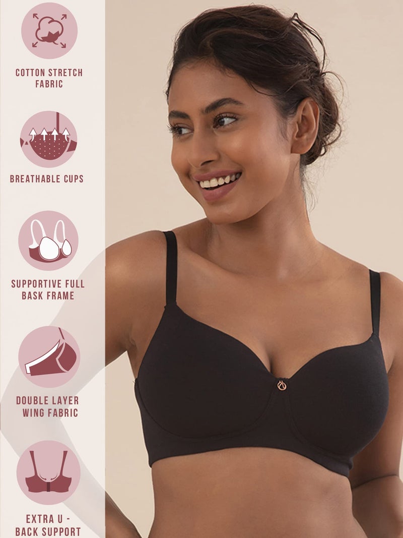 NYKD by Nykaa Wireless Everyday Cotton T-Shirt Bra for Women Daily Use - Wire-Free Shaping Bra, Padded, 3/4th Coverage - NYB094 (Black,32C) - Image 2