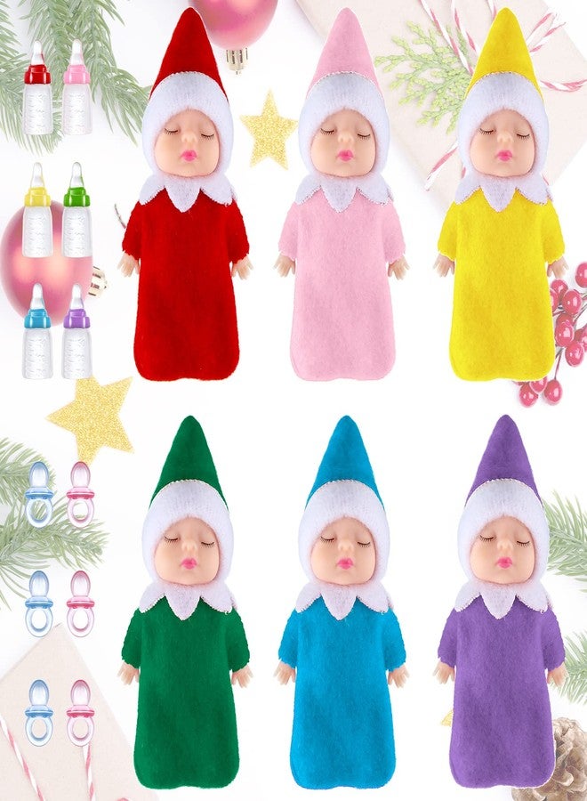 Aoriher 18 Pieces Tiny Doll Twins Set, 6 Christmas Dolls 6 Milk Bottles and 6 Doll Pacifiers, Mini Dolls Colorful Plush Cute Dolls for Christmas New Year Holiday Decoration(Classic Style) - Image 1