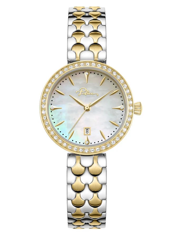 POLICE Ophidia Women’s 28mm Watch with Champagne Mother-of-Pearl Dial, Gold Indexes & 316L Stainless Steel Bracelet