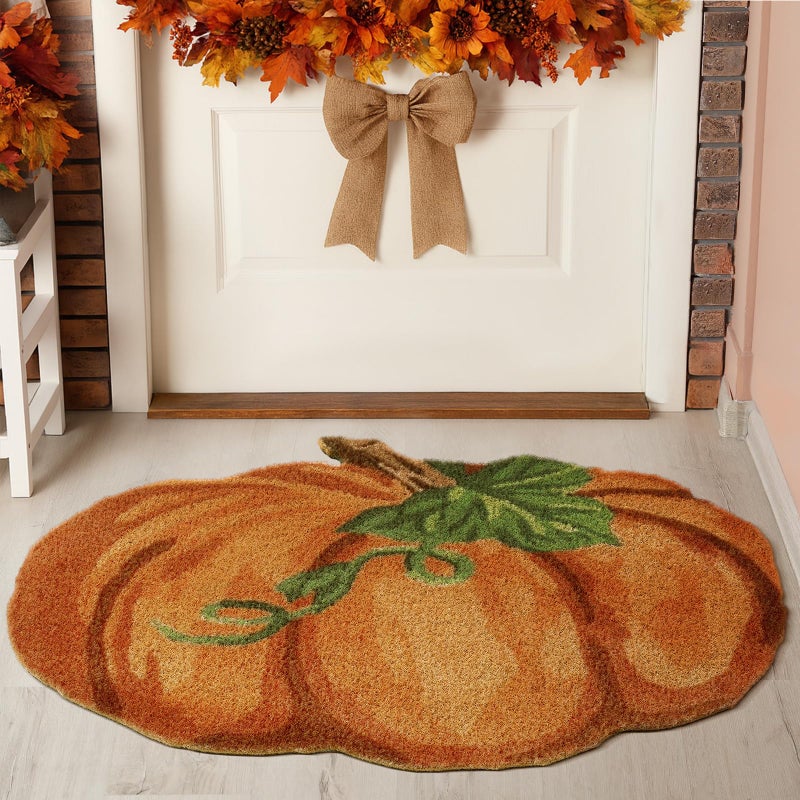 WILLBOND Fall Door Mat Pumpkin Rug Fall Welcome Mat Pumpkin Coir Doormat 16 x 28 Inch Non Slip Reusable Heavy Duty Doormat for Indoor Outdoor Entrance Bathroom Porch Thanksgiving Autumn Decor - Image 2