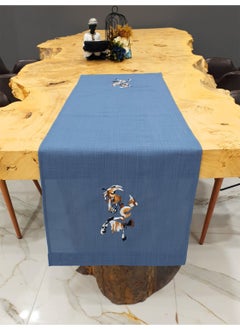 Tanem Home Colorful Horse Embroidered Imported Linen Placemat, Runner 40 x 140 cmBlue 