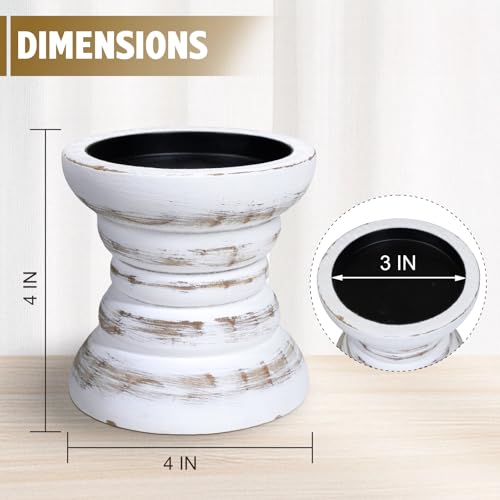 CEDARLUX Pillar Candle Holder, Farmhouse Wood Candle Holder, Rustic Wooden Candle Stand, Vintage Small Wooden Candlestick Holders for Living Room, Table Centerpiece, White - Image 2