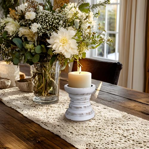 CEDARLUX Pillar Candle Holder, Farmhouse Wood Candle Holder, Rustic Wooden Candle Stand, Vintage Small Wooden Candlestick Holders for Living Room, Table Centerpiece, White - Image 5