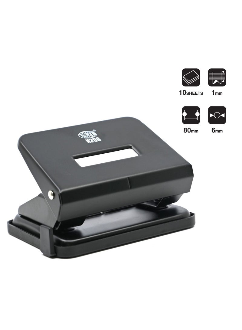 FIS  2-Holes Metal Punch 10 Sheets 1 mm, 8 cm apart hole size 6 mm, Medium Size, Black -FSPUN208BK - Image 1