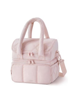 Ladies lunch bag, double-layer insulated lunch box, quilted down lunch tote bag, leak-proof and durable insulated bag