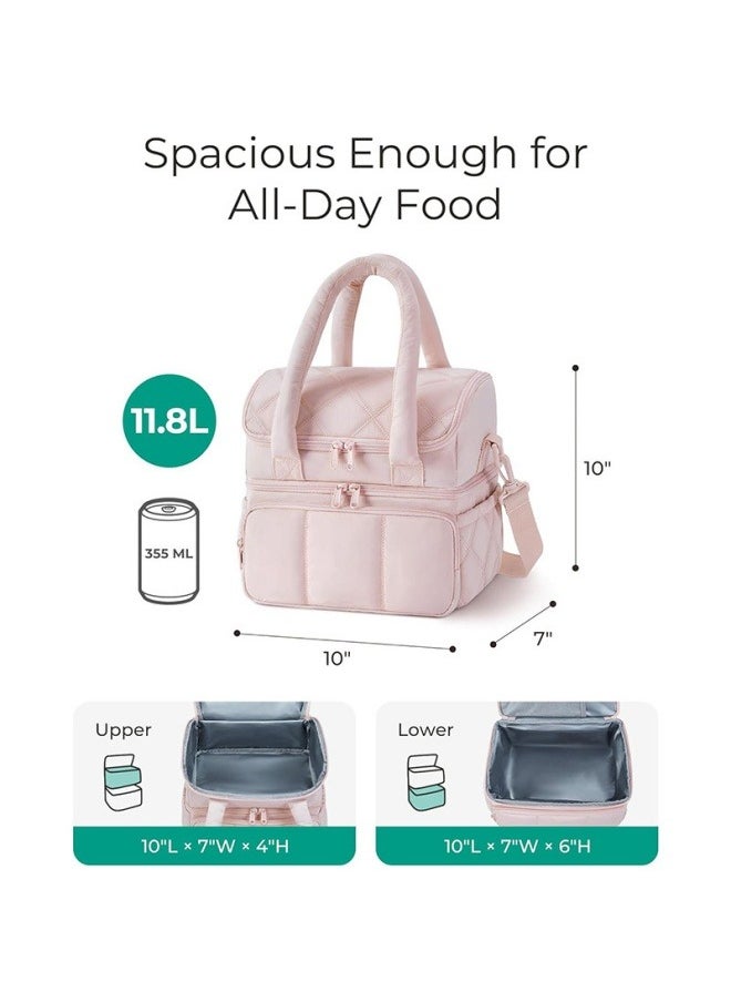 General - Ladies lunch bag, double-layer insulated lunch box, quilted down lunch tote bag, leak-proof and durable insulated bag - Image 1