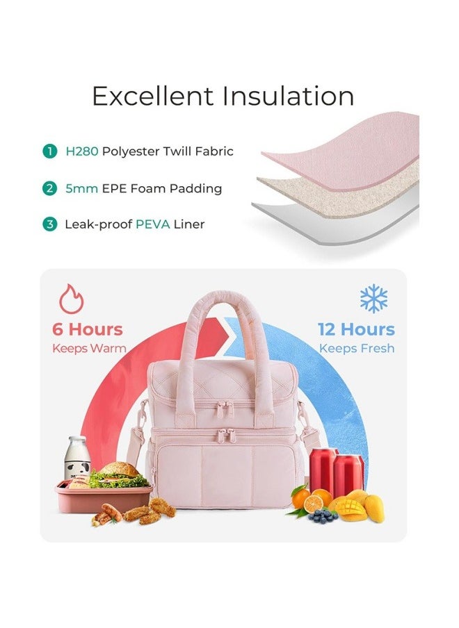 General - Ladies lunch bag, double-layer insulated lunch box, quilted down lunch tote bag, leak-proof and durable insulated bag - Image 1