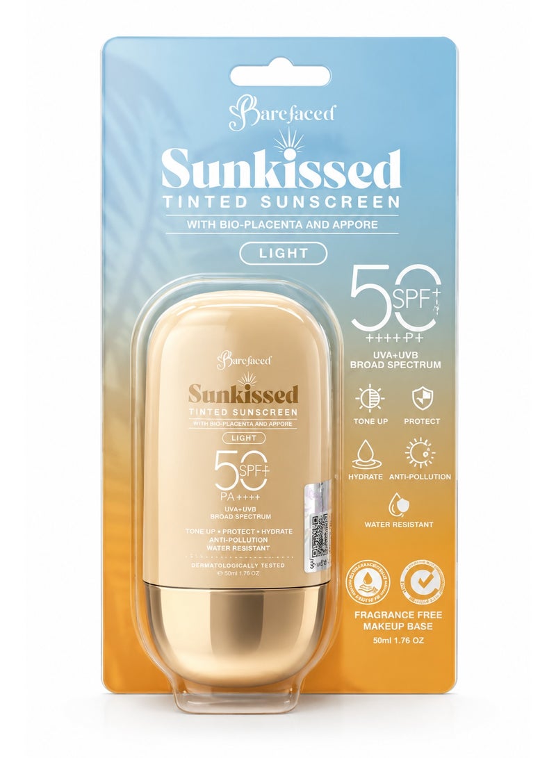 Barefaced Sunkissed Tinted Sunscreen Light SPF50+ PA++++ Broad Spectrum UVA/UVB, 50ml - Image 1