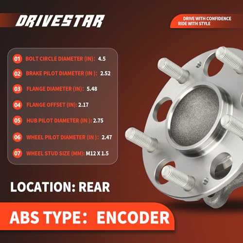 DRIVESTAR 512257 Only 1.8L Rear Wheel Hub and Bearing Assembly for Honda Civic LX DX LX-S DX-G 2006-2011, 5 Lugs with Encoder ABS - Image 3