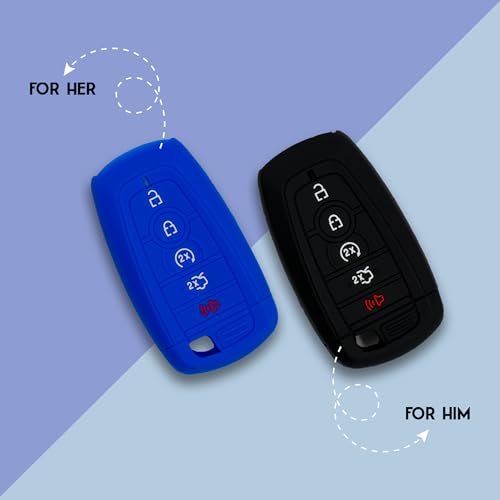 Autobase Silicone Key Fob Cover for 2025 2024 Ford Explorer Bronco Expedition Mustang F-150 Raptor Fusion F150 F250 F350 F450 F550 Edge | Car Accessory | Key Protection Case 2 Pcs (Black and Blue) - Image 5