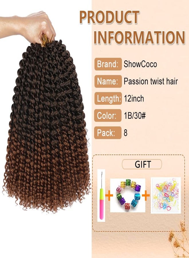 ShowCoco Passion Twist Hair - 12 Inch Water Wave Crochet Hair 8 Packs Short Crochet Braids Passion Twists Braiding Hair Bohemian Synthetic Hair Extension (12 Inch, 1B/30) - Image 2