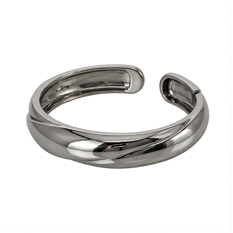 Chunky Metal Bangle Bracelet Polished Alloy Adjustable Statement Fashion Jewelry - Image 1