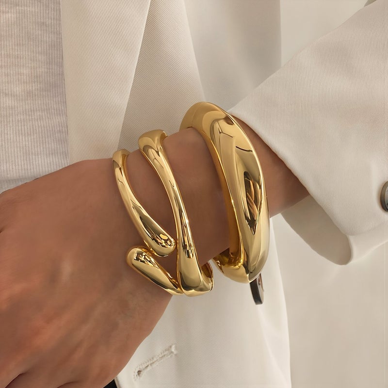 Chunky Metal Bangle Bracelet Polished Alloy Adjustable Statement Fashion Jewelry - Image 5