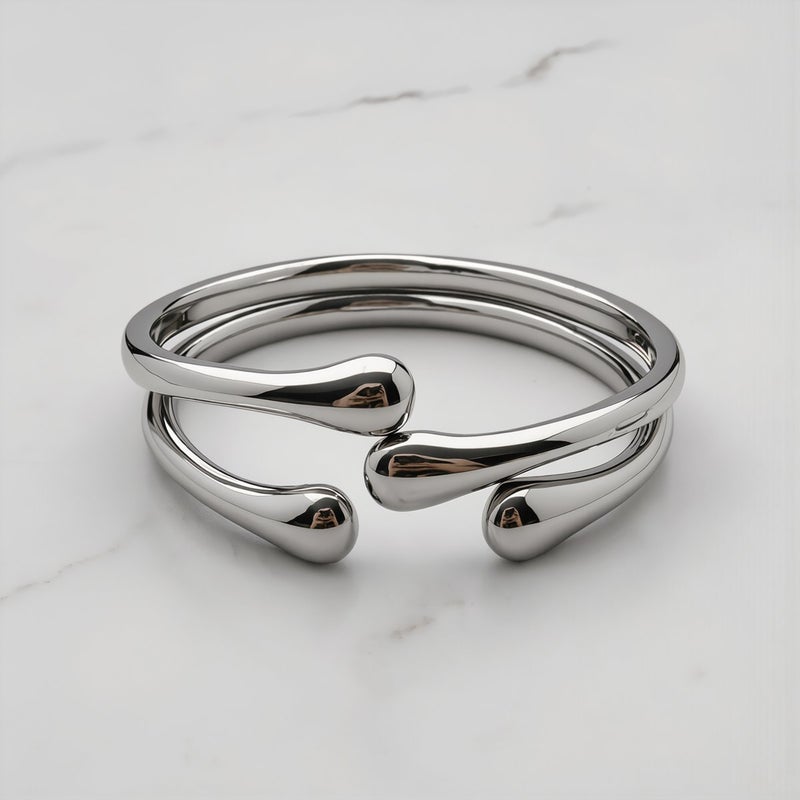 Chunky Metal Bangle Bracelet Polished Alloy Adjustable Statement Fashion Jewelry - Image 4