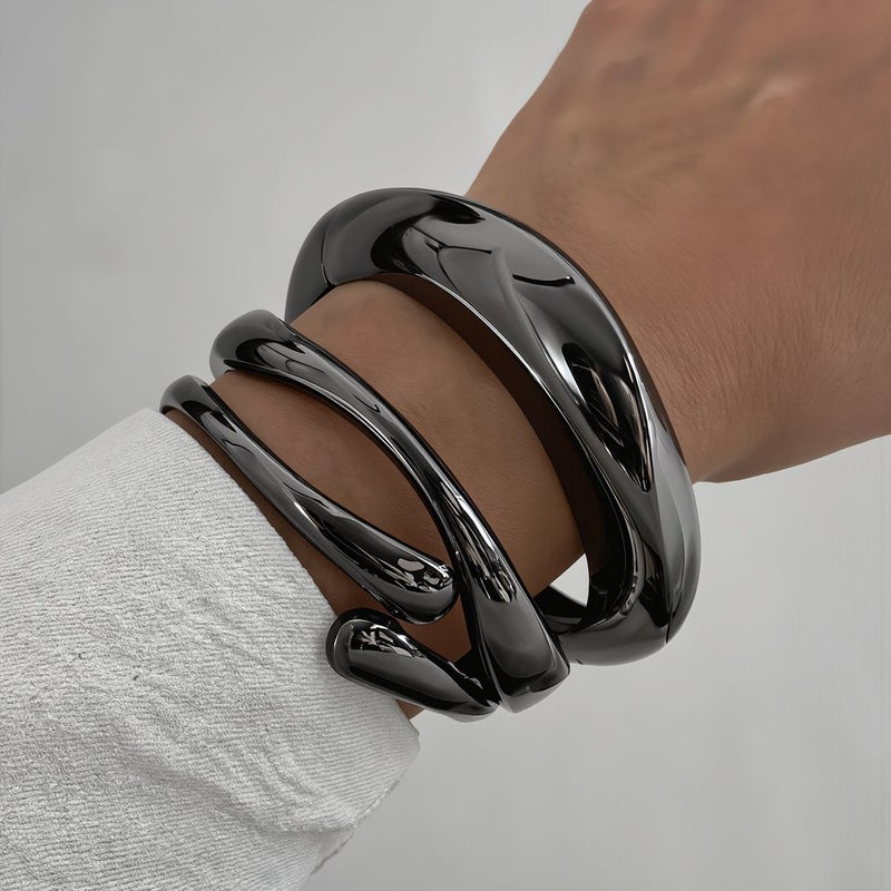 Chunky Metal Bangle Bracelet Polished Alloy Adjustable Statement Fashion Jewelry - Image 3