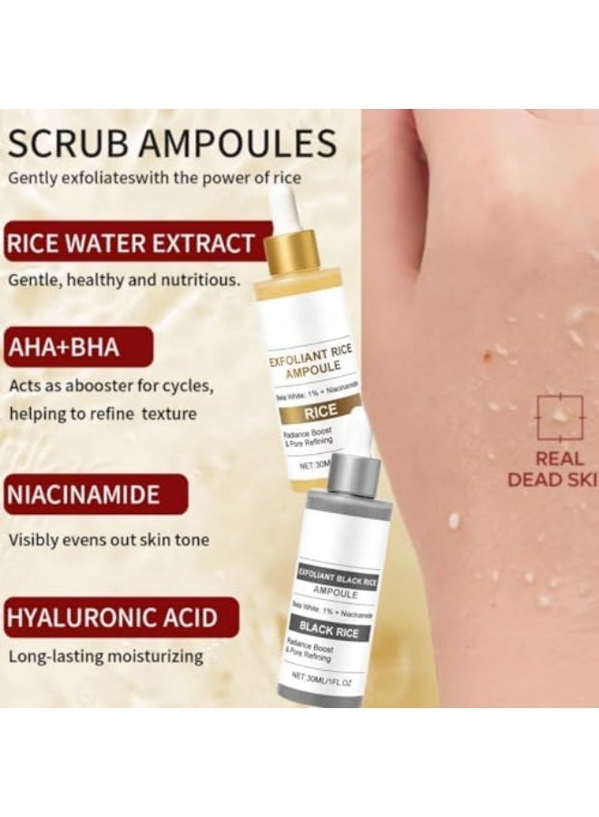 BIOAOUA Peel Shot Glow Rice,Rice Ampoule Duo,White  Black Rice Face Exfoliator,Gentle Face  Body Scrub for Dead Skin, Blackheads - Anti-Aging Dead Skin Remover for All Skin Types（Set ，30ml) - Image 2