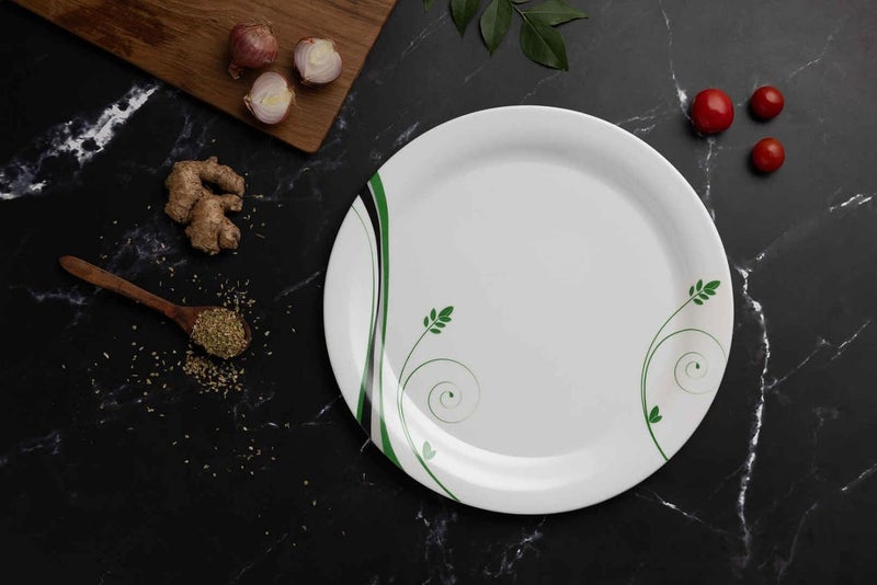 URMILA PLASTIC Lightweight Melamine Round Full Size 11 Inch DinnerLunch Plates 6 WhiteGreen Greater Than 10 6 - Image 1