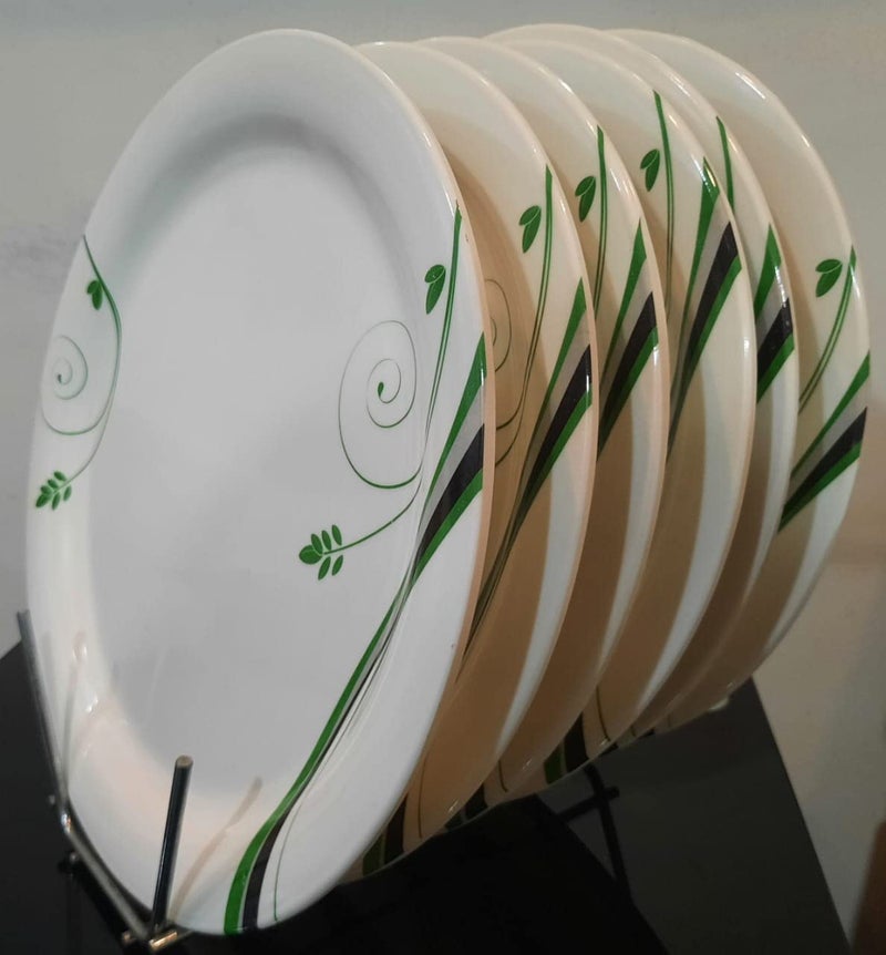 URMILA PLASTIC Lightweight Melamine Round Full Size 11 Inch DinnerLunch Plates 6 WhiteGreen Greater Than 10 6 - Image 2