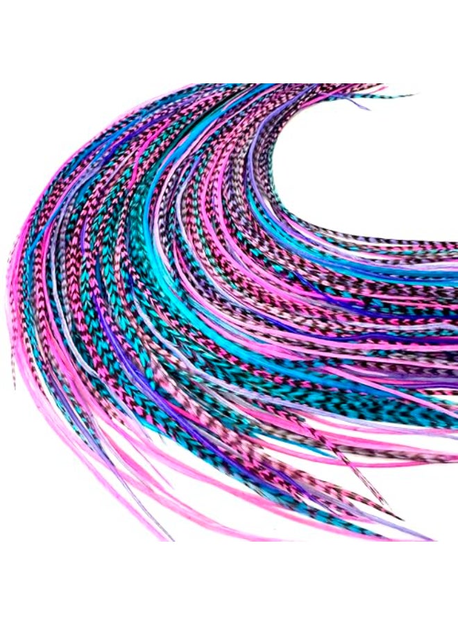Feather Headz 21 Purple Pink Turquoise Color Hair Extensions 914 Long DIY RoKit with 20 MicroLink Beads 100 Real Feathers EyeCatching Boho Style - Image 1