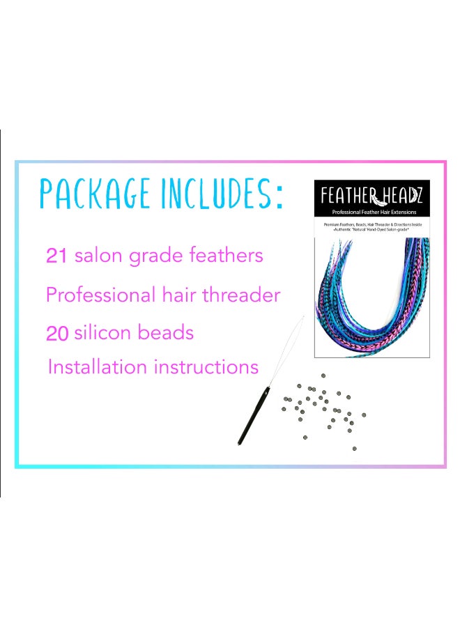Feather Headz 21 Purple Pink Turquoise Color Hair Extensions 914 Long DIY RoKit with 20 MicroLink Beads 100 Real Feathers EyeCatching Boho Style - Image 4