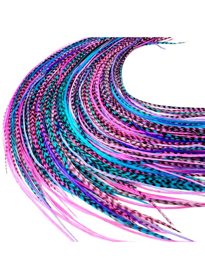 Feather Headz 21 Purple Pink Turquoise Color Hair Extensions 914 Long DIY RoKit with 20 MicroLink Beads 100 Real Feathers EyeCatching Boho Style - Image 2