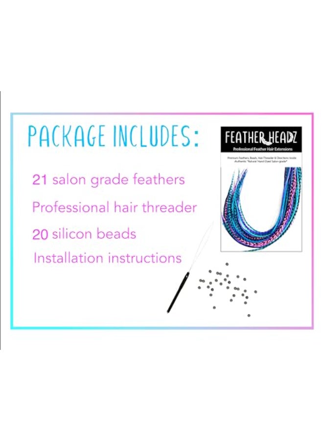 Feather Headz 21 Purple Pink Turquoise Color Hair Extensions 914 Long DIY RoKit with 20 MicroLink Beads 100 Real Feathers EyeCatching Boho Style - Image 3