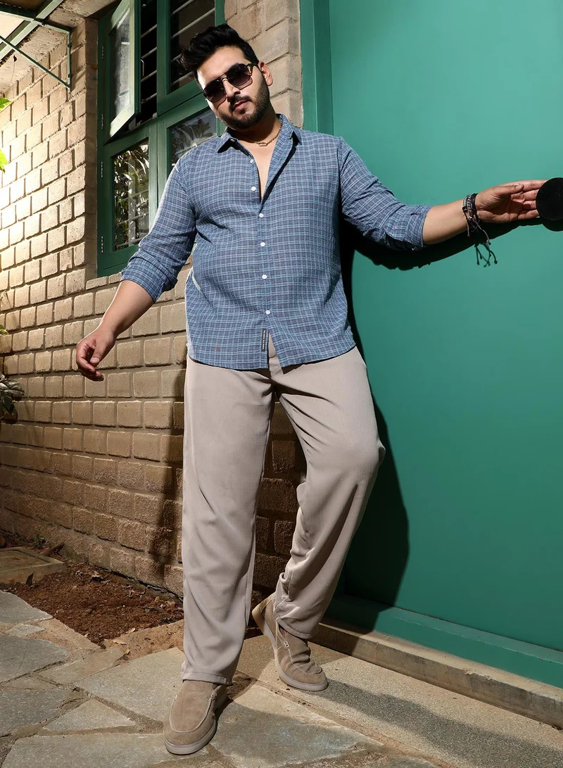 Instafab Plus  Instafab Plus Men's Icy Blue Micro-Tartan Plaid Shirt For Casual Wear | Spread Collar | Long Cuffed Sleeves | Button Closure | Plus Size Shirt Crafted With Comfort Fit For Everyday Wear for Men | Best Price UAE