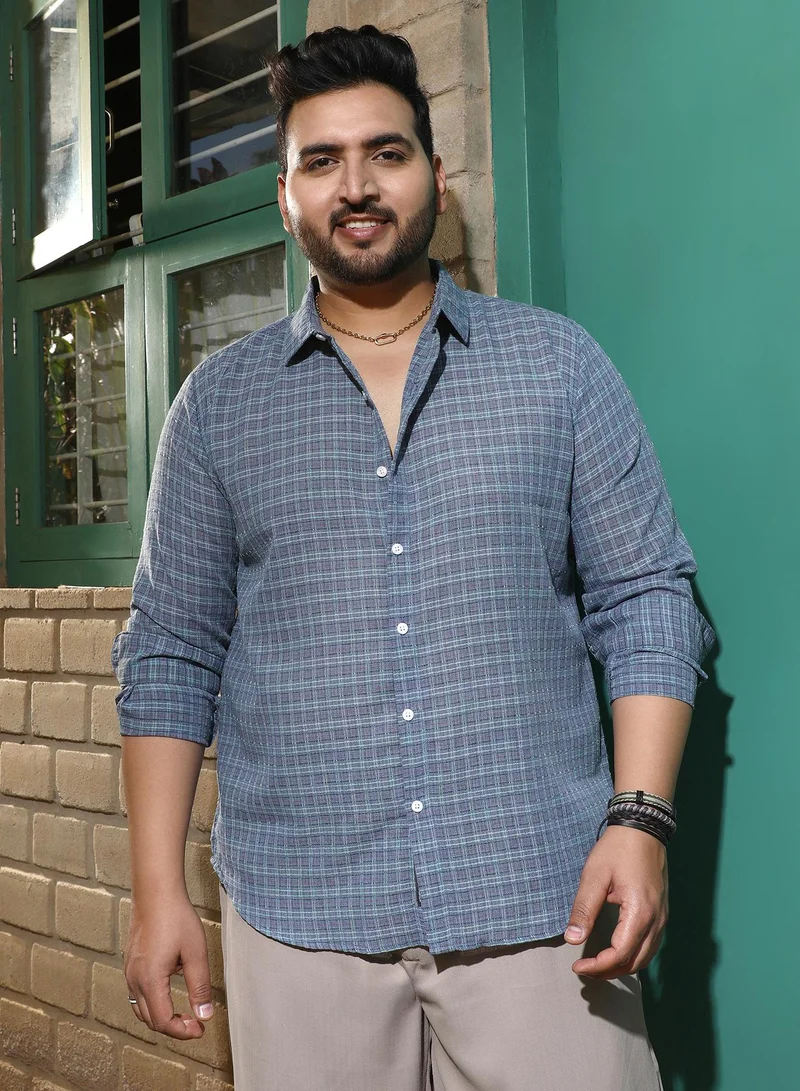 انستافاب بلس قميص رجالي مربعات ثلجية زرقاء مقاس بلس