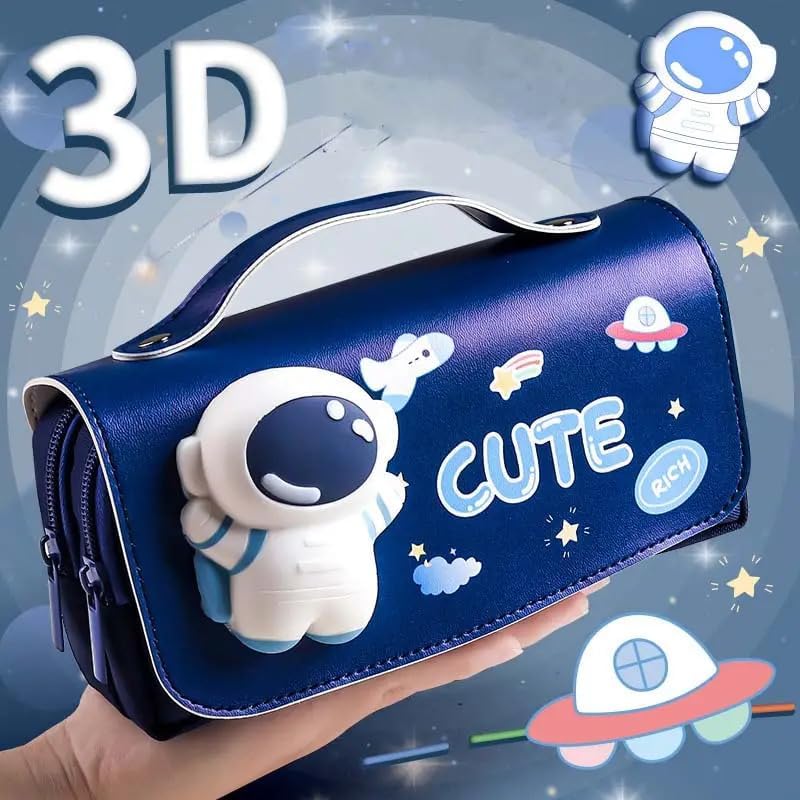Parshya Astronaut Kawaii Large Capacity Pencil Case - 3D Eva with Cute Squishy Cute Astronaut Pencil Case Pencil Box for Kids Zipper Pencil case for Boys Return Gifts for Kids - Image 2