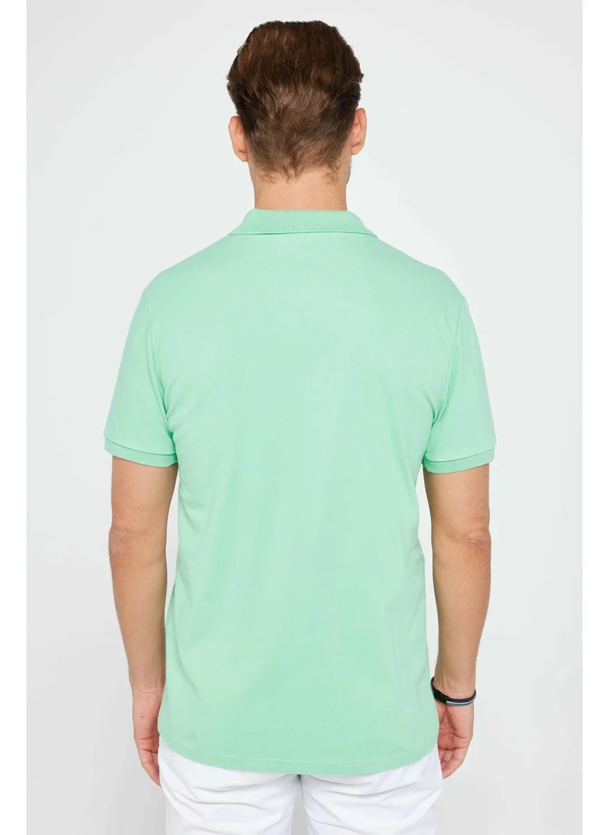 Tudors Men's Slim Fit Narrow Cut Cotton Plain Pique Mint Polo Collar T-Shirt