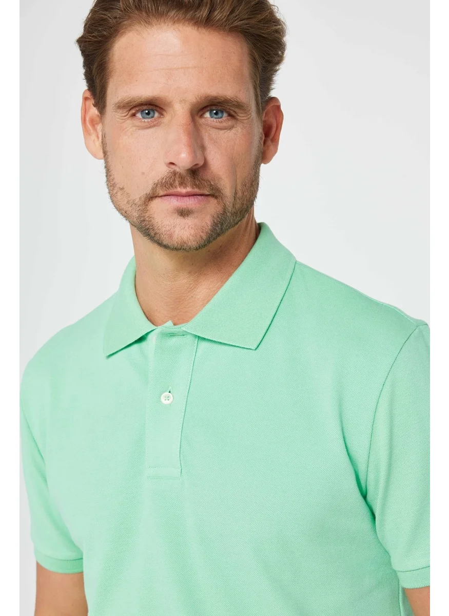 Tudors Men's Slim Fit Narrow Cut Cotton Plain Pique Mint Polo Collar T-Shirt