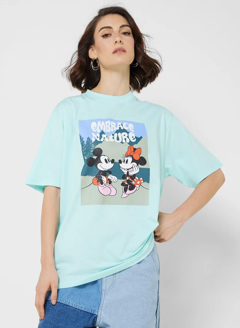 ديزني Mickey & Minnie Oversize Graphic Print T-Shirt