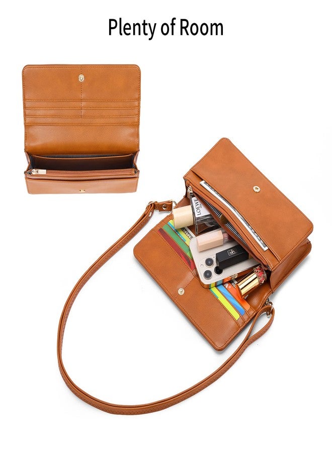 nuoku Crossbody Bag for Women, Phone Wallet Purses PU Leather Satchel, Small Shoulder Bags, Brown - Image 4