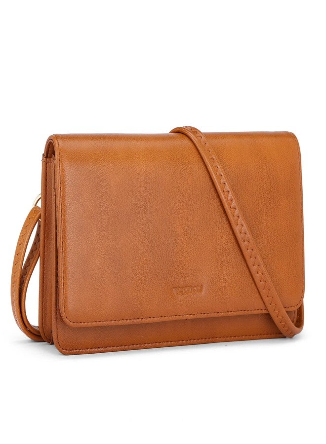 nuoku Crossbody Bag for Women, Phone Wallet Purses PU Leather Satchel, Small Shoulder Bags, Brown - Image 1