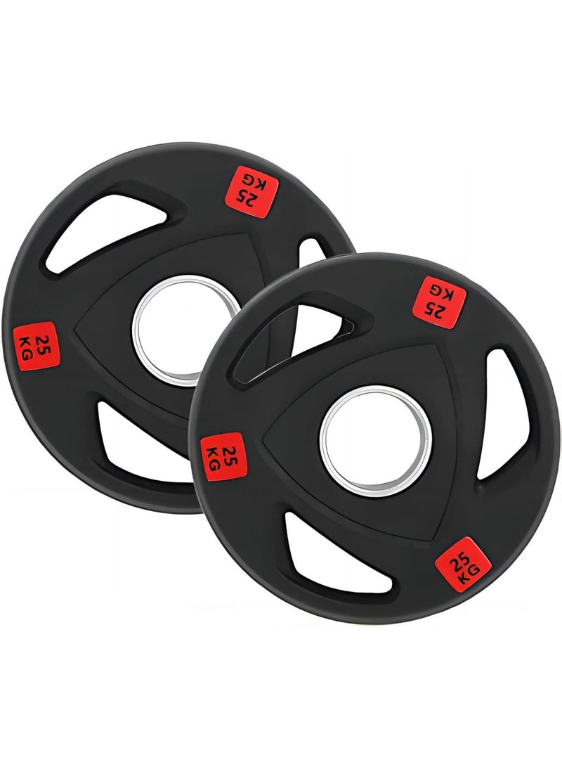 Olympic Weight Plates Pair Rubber Coated Tri-Grip Handles | Solid Cast Iron Barbell Discs 2-Inch Hole | Gym Equipment for Home Workout, Strength Training, Muscle Building, Squats, Bench Press & Deadlifts - Image 1