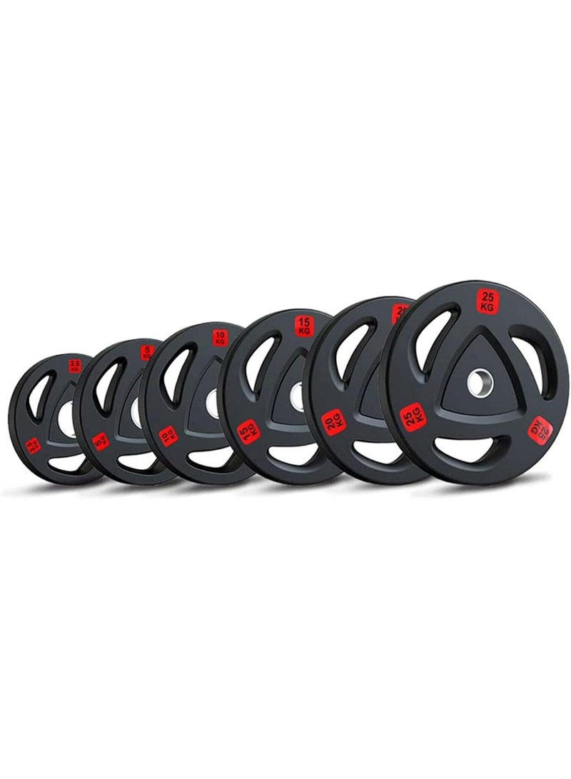 Olympic Weight Plates Pair Rubber Coated Tri-Grip Handles | Solid Cast Iron Barbell Discs 2-Inch Hole | Gym Equipment for Home Workout, Strength Training, Muscle Building, Squats, Bench Press & Deadlifts - Image 2
