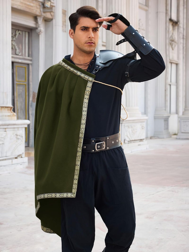 Runcati Mens Renaissance Shawl Half Shoulder Cape Medieval Samurai Cloak LARP Warrior Ren Faire Halloween Costume - Image 2