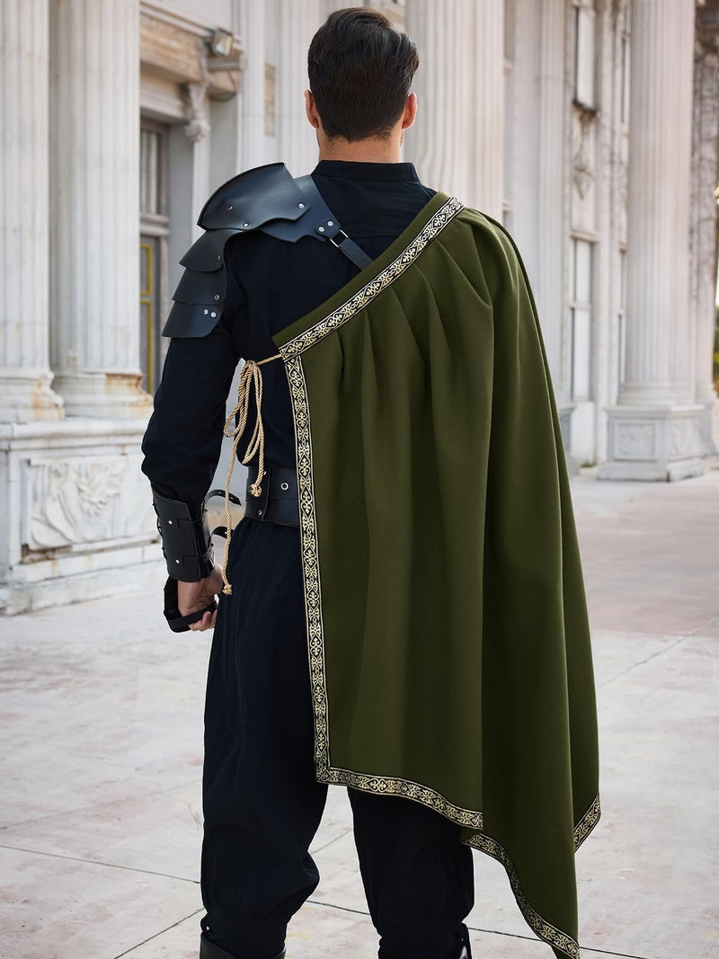 Runcati Mens Renaissance Shawl Half Shoulder Cape Medieval Samurai Cloak LARP Warrior Ren Faire Halloween Costume - Image 3
