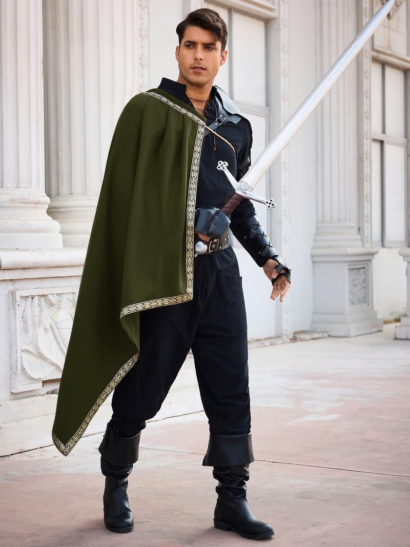 Runcati Mens Renaissance Shawl Half Shoulder Cape Medieval Samurai Cloak LARP Warrior Ren Faire Halloween Costume - Image 4