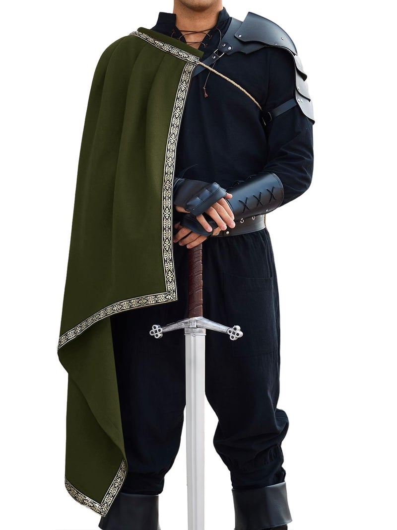 Runcati Mens Renaissance Shawl Half Shoulder Cape Medieval Samurai Cloak LARP Warrior Ren Faire Halloween Costume - Image 1