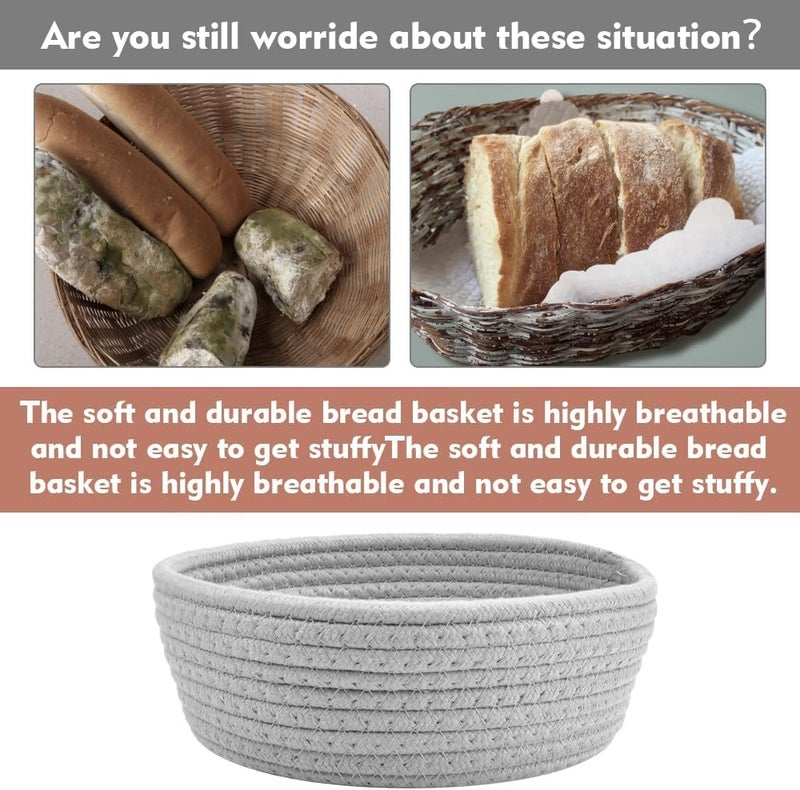 MZ Cotton Rope Storage Basket Bowl, Large Woven Decorative Container for Fruits, Toys, Bread, Natural (Grey) - Image 4