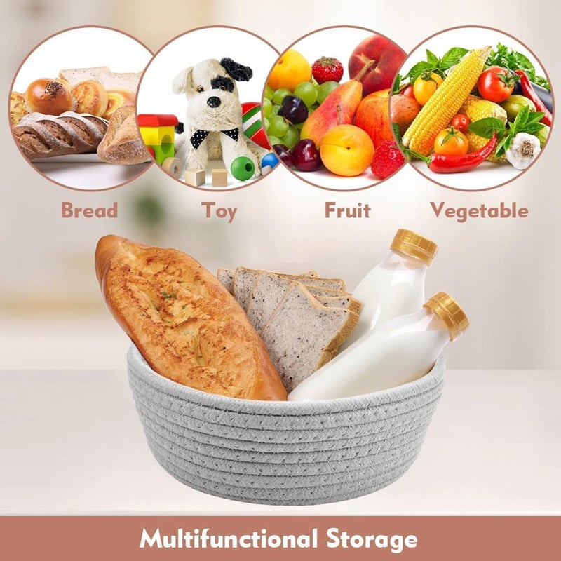 MZ Cotton Rope Storage Basket Bowl, Large Woven Decorative Container for Fruits, Toys, Bread, Natural (Grey) - Image 5