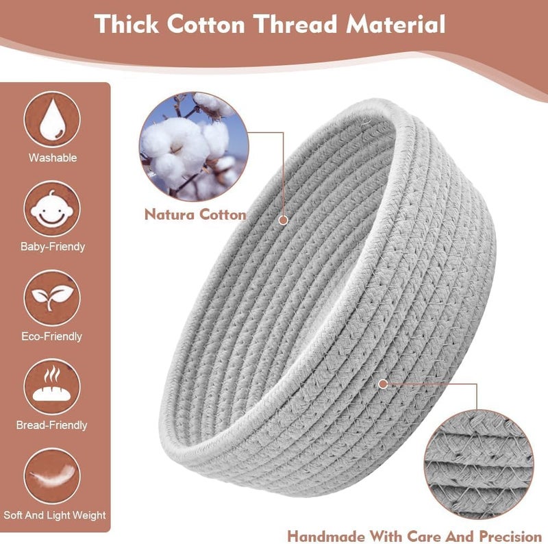 MZ Cotton Rope Storage Basket Bowl, Large Woven Decorative Container for Fruits, Toys, Bread, Natural (Grey) - Image 1