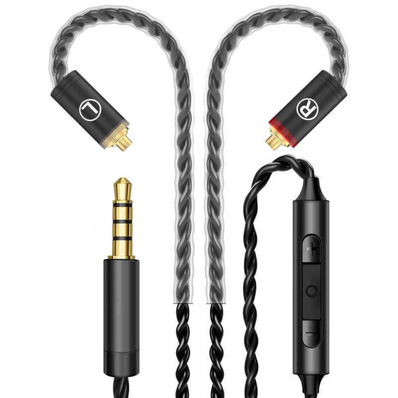 Audiovance Premium HiFi IEM Cable with Mic â€“ Silver-Plated 3.5mm to MMCX Cord - Lossless Sound for Shure SE215/315/425/535/846 & Vibes 201/202 - Tangle-Free in-Ear Monitor Cables - Black (HC001M) - Image 1