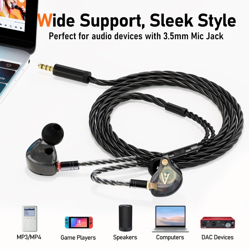 Audiovance Premium HiFi IEM Cable with Mic â€“ Silver-Plated 3.5mm to MMCX Cord - Lossless Sound for Shure SE215/315/425/535/846 & Vibes 201/202 - Tangle-Free in-Ear Monitor Cables - Black (HC001M) - Image 3