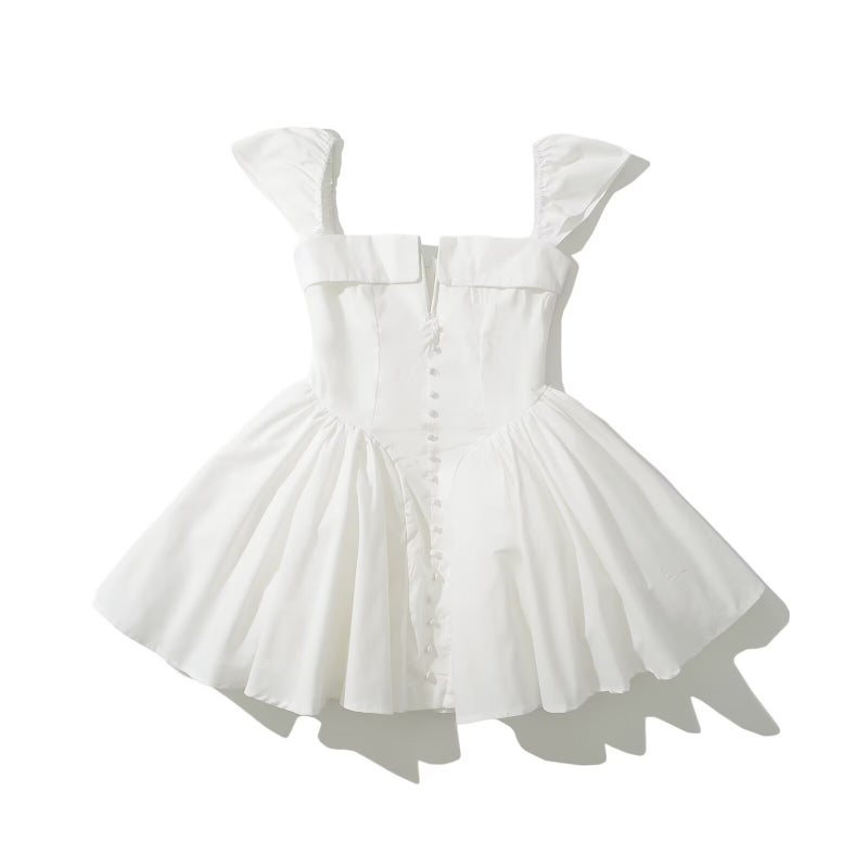 Amazon cross-border foreign trade European and American womens clothing 2025 spring new V-neck tight waist pleated dress White 