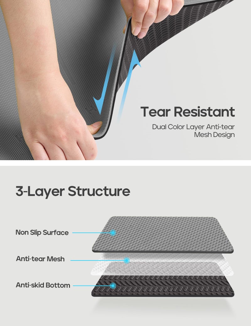Heathyoga Eco Friendly Non Slip Yoga Mat, Body Alignment System, SGS Certified TPE Material - Textured Non Slip Surface and Optimal Cushioning,72"x 26" Thickness 1/4" Charcoal - Image 4